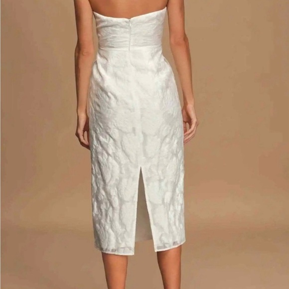 Lulus From this Day White Floral Jacquard Strapless Midi Dress Size Small - Picture 2 of 13